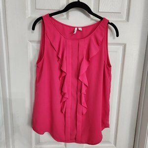 Sleeveless ruffle front shell top